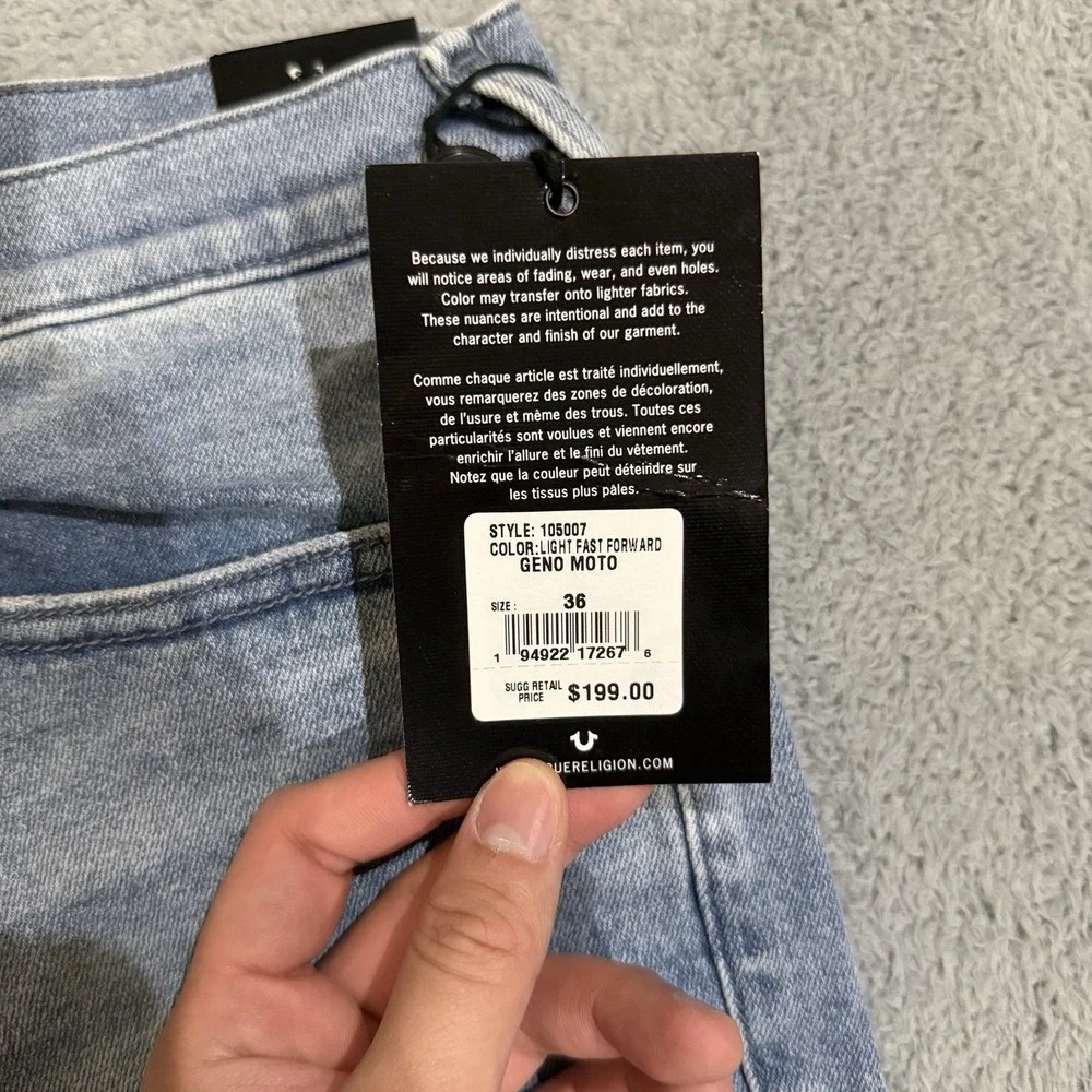 True Religion Gene Motorcycle Jeans Men 38x34 Relaxed Slim Biker Whiskered *READ
